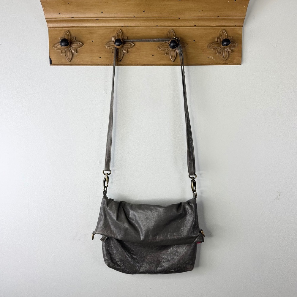 Latico Leathers Grey Bag Foldover Crossbody Bag Pewter Grey Leather Small